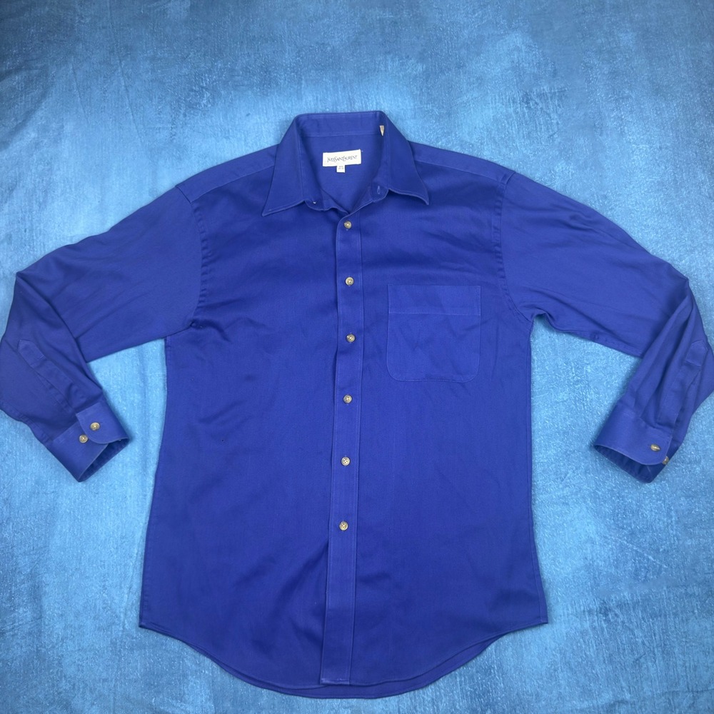 Yves Saint Laurent Mens Royal Blue Long Sleeve Dress Shirt 15.5 32-33 Vintage